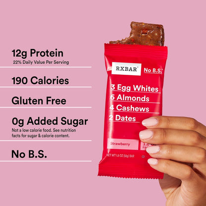 RXBAR Strawberry Protein Bars – Five-Ingredient Snack for Intentional Living, Bulk 30-Count Box