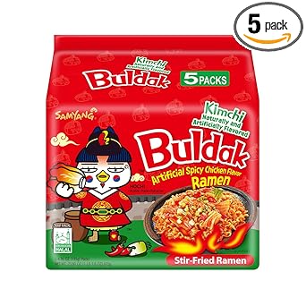 Samyang Buldak Fire Noodle – Birthday Gift for Spice Obsessed Friends and Siblings, Carbo Cheese and Original Variety 5 Pack