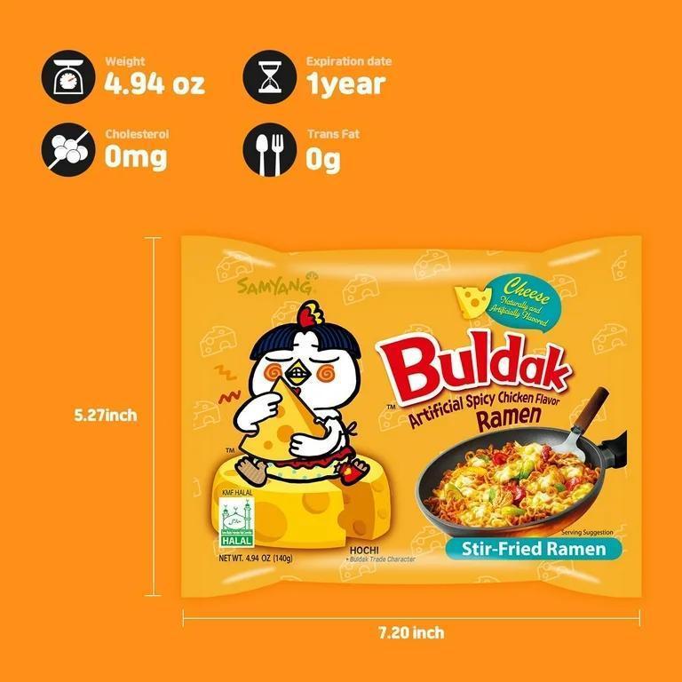 Samyang Buldak Fire Noodle – Birthday Gift for Spice Obsessed Friends and Siblings, Carbo Cheese and Original Variety 5 Pack