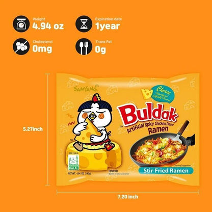 Samyang Buldak Fire Noodle – Birthday Gift for Spice Obsessed Friends and Siblings, Carbo Cheese and Original Variety 5 Pack