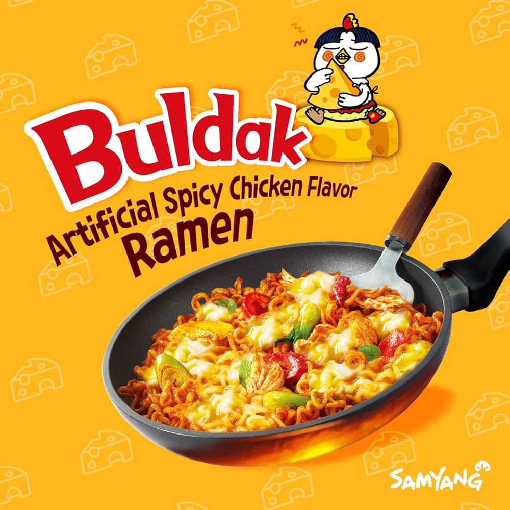 Samyang Buldak Fire Noodle – Birthday Gift for Spice Obsessed Friends and Siblings, Carbo Cheese and Original Variety 5 Pack