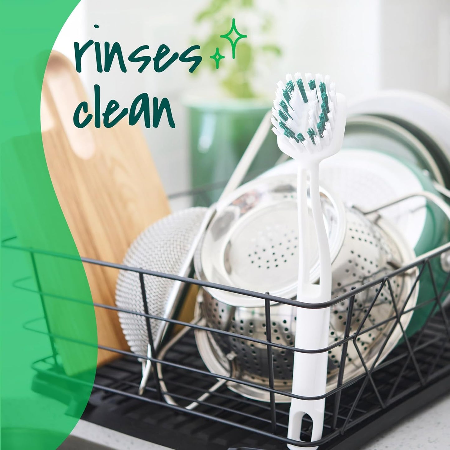 Scotch-Brite Safe Scrub Brush with Antimicrobial Bristles and Built-In Scraper, Keeps Hands Away from Sharp Pan Edges