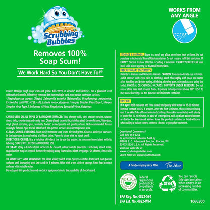 Scrubbing Bubbles Bathroom and Shower Cleaner – Family-Safe Disinfectant Foam, 99.9% Germ Kill for Kids' Bathroom