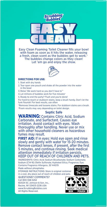 Scrubbing Bubbles Easy Clean Foaming Toilet Bowl Cleaner Powder Pouches – Streamlined Powder Pods for Clutter-Free Bathroom Storage, Pre-Portioned Drop-In Weekly Limescale Maintenance