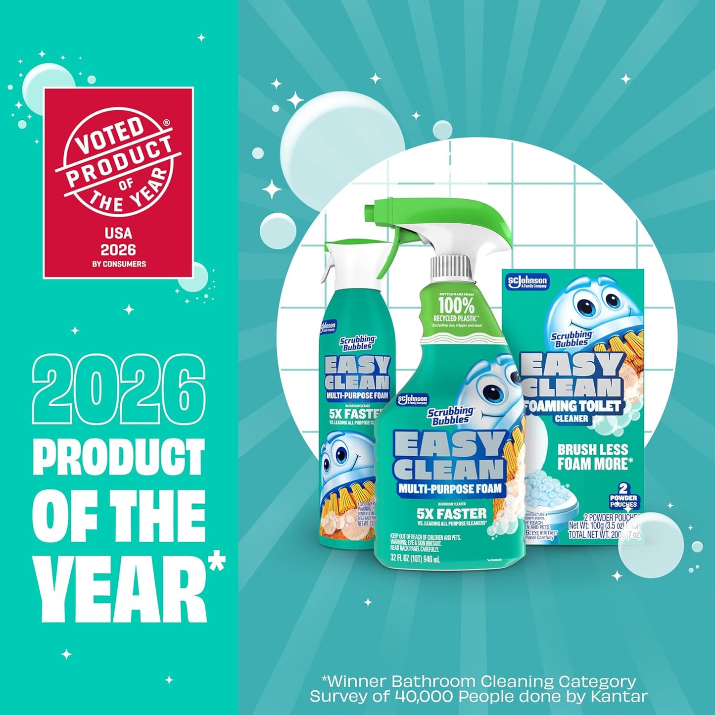Scrubbing Bubbles Easy Clean Foaming Toilet Bowl Cleaner Powder Pouches – Set-and-Walk-Away Toilet Bowl Care for Busy Professionals, Color-Changing Foam Works in 5 Minutes