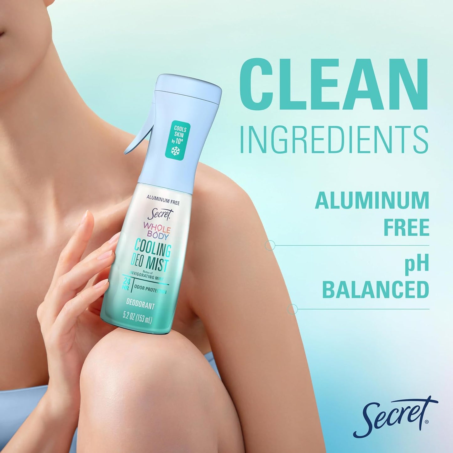 Secret Cooling Body Mist – Thoughtful Birthday Gift for Her, Aluminum Free 5.2 fl oz Invigorating Mint