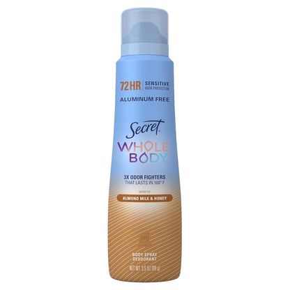 Secret Whole Body Deodorant Spray for Women – Gynecologist-Recommended Intimate Freshness for Evening Self-Care Rituals, Aluminum-Free, 3.5oz