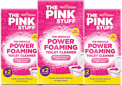 self-activating powder that fizzes into expanding pink foam on contact with water