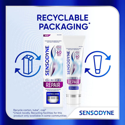 Sensodyne Clinical Repair Whiten & Shine – 3-Pack Toothpaste for Consistent Daily Oral Health