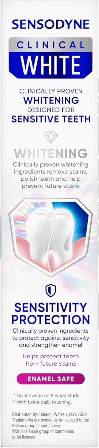 Sensodyne Clinical White Toothpaste – Effortless Whitening for Sensitive Teeth, Clean 3-Pack Bundle