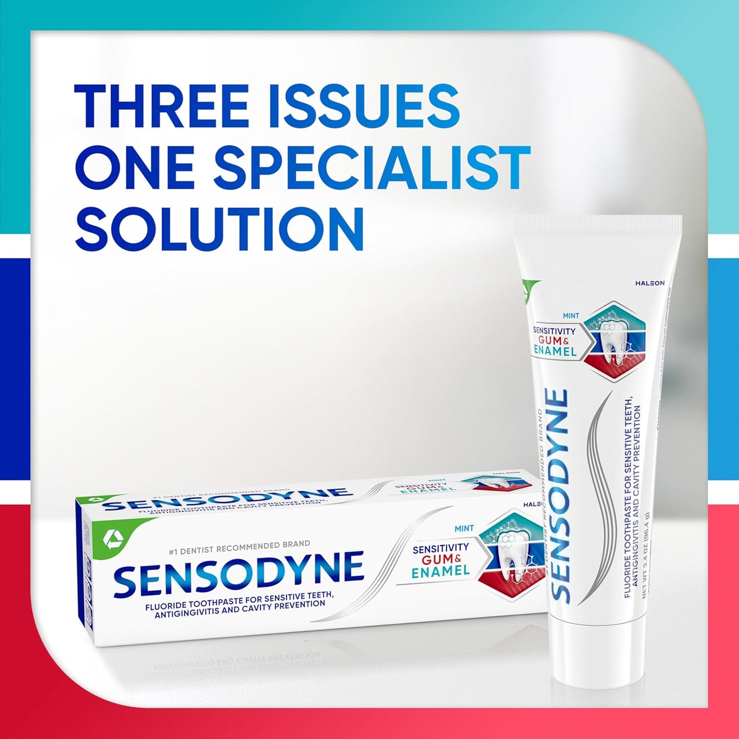 Sensodyne Triple Protection Fluoride Toothpaste – Daily Self-Care Ritual for Sensitive Teeth, Healthy Gums, and Enamel Renewal, 3-Pack