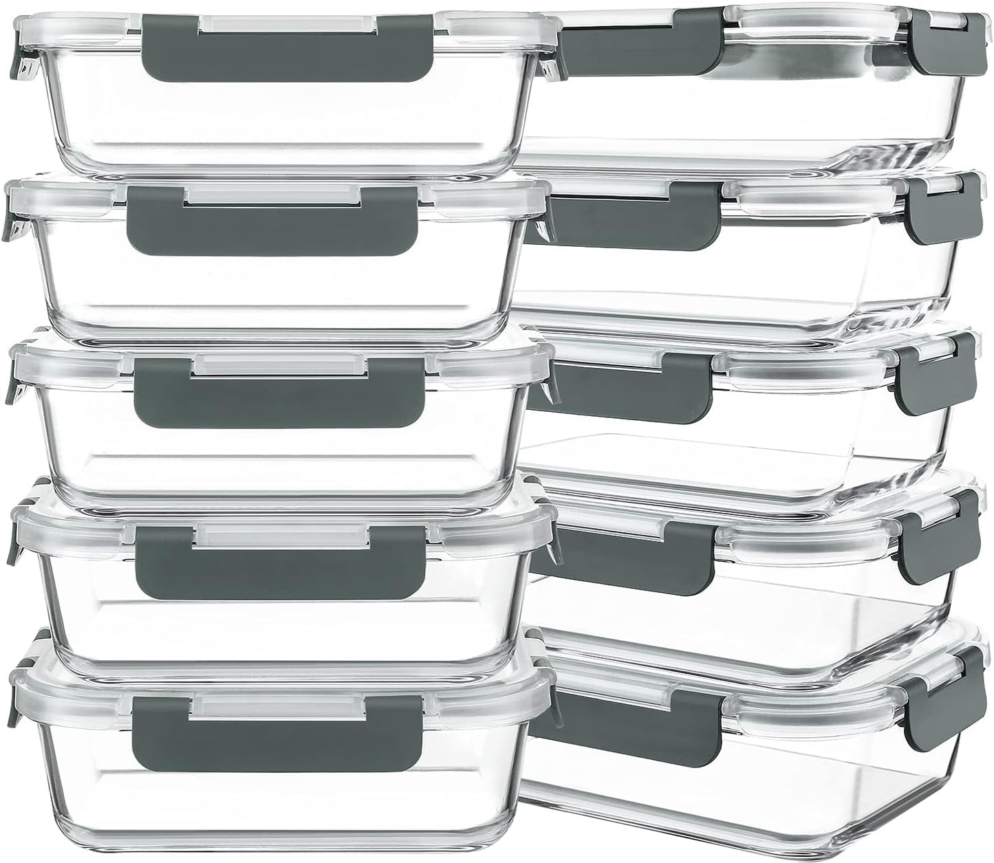 set of 10 rectangular borosilicate glass containers, 30 oz (850 ml) each