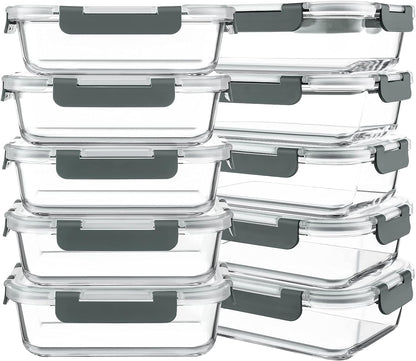 set of 10 rectangular borosilicate glass containers, 30 oz (850 ml) each