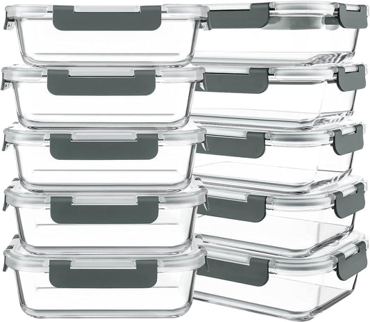 set of 10 rectangular borosilicate glass containers, 30 oz (850 ml) each