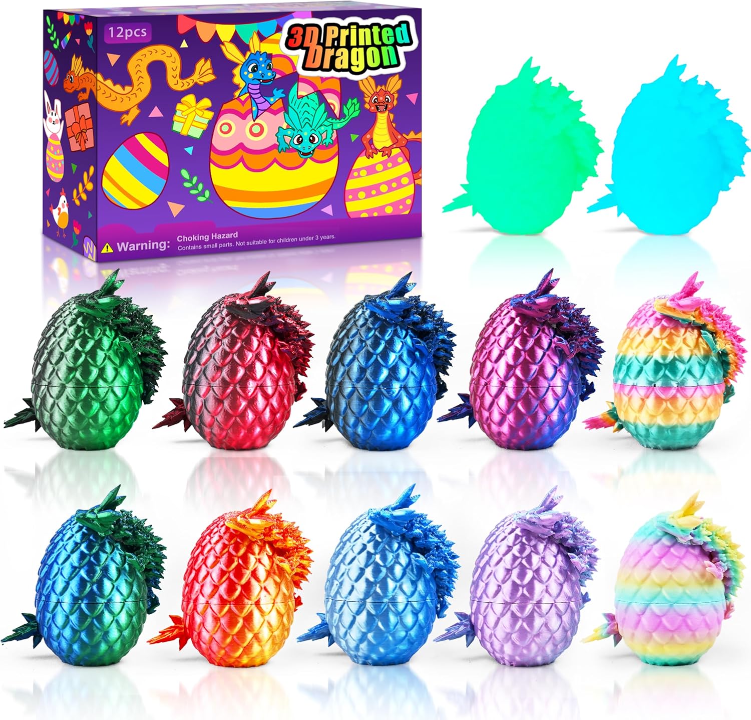 set of 12 3d-printed dragon eggs with five size variants (1, 2, 8, 12, or 24 pieces) and three series options (s1, s2, s3)