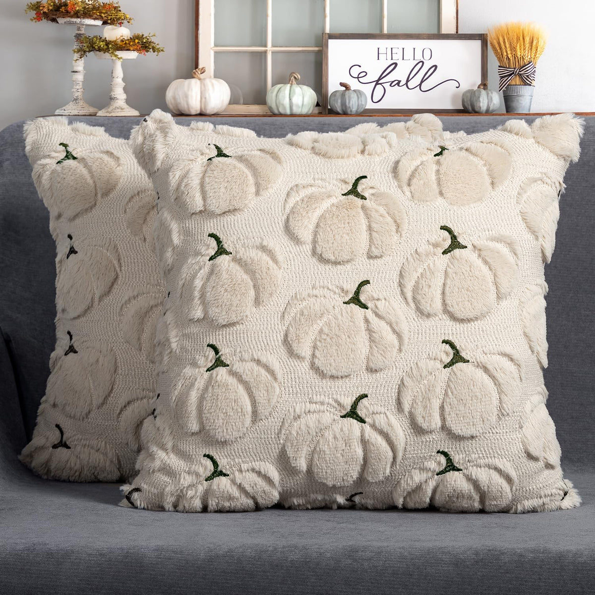 set of 2 fall-themed pillow covers in matching color or pattern