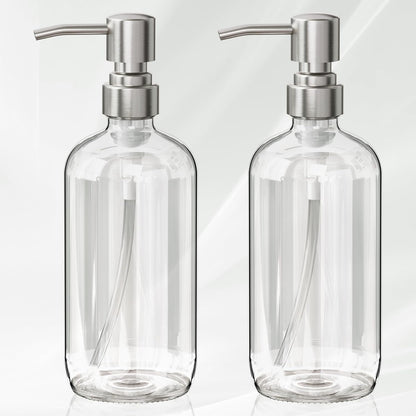set of 2 lead-free thick glass boston round bottles, 17oz each