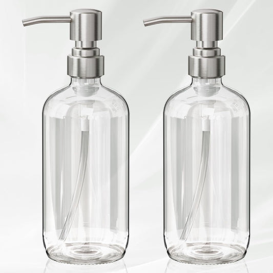 set of 2 lead-free thick glass boston round bottles, 17oz each