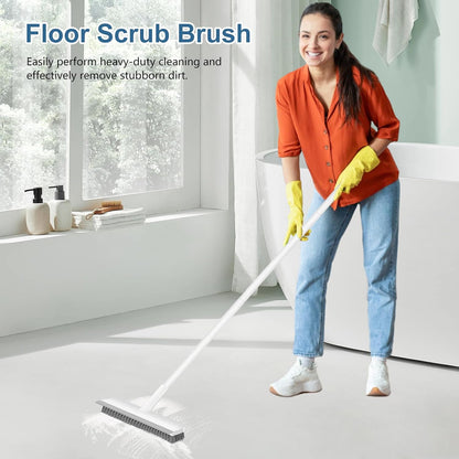 SetSail Long Handle Scrub Brush 2 in 1 with Scraper, Stiff Bristle Floor Scrubber for Bathroom Tub Garage Deck Patio Deep Cleaning