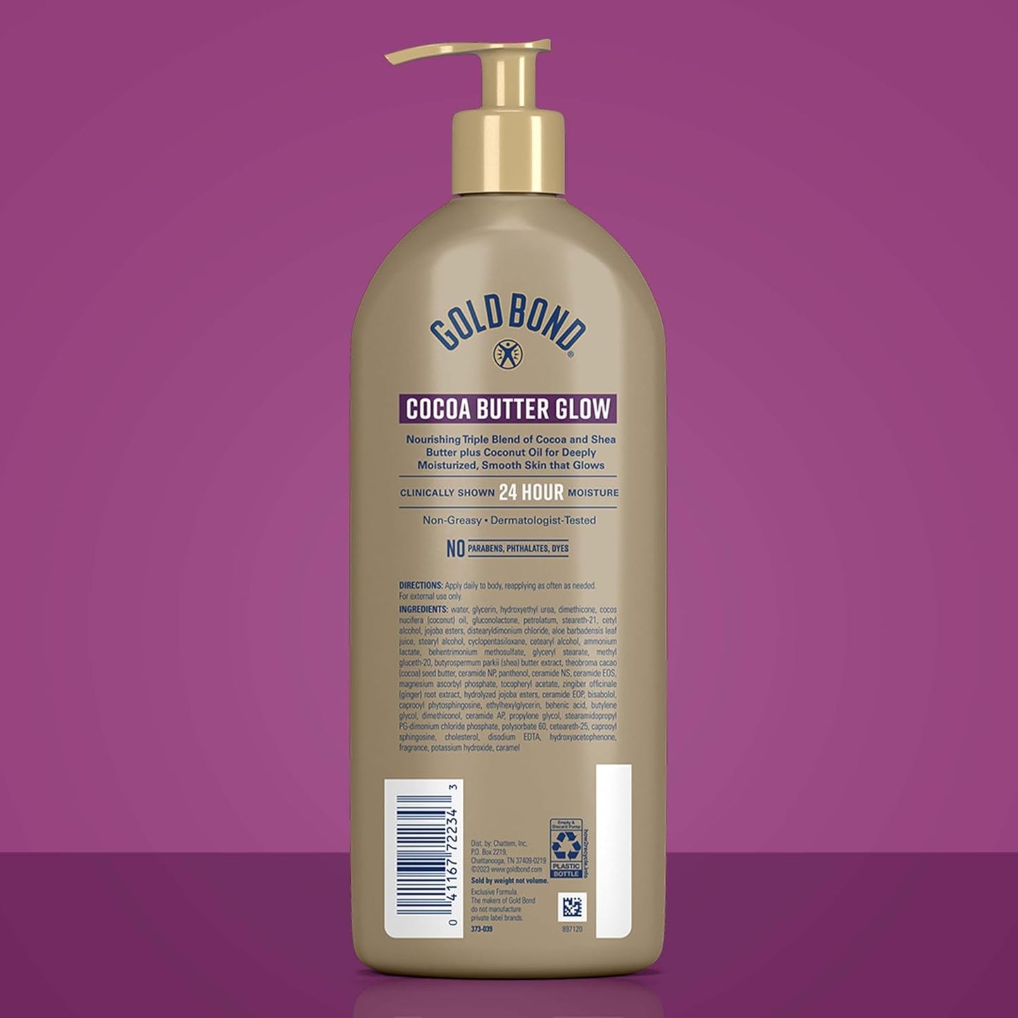 seven moisturizing ingredients including cocoa butter, shea butter, and coconut oil