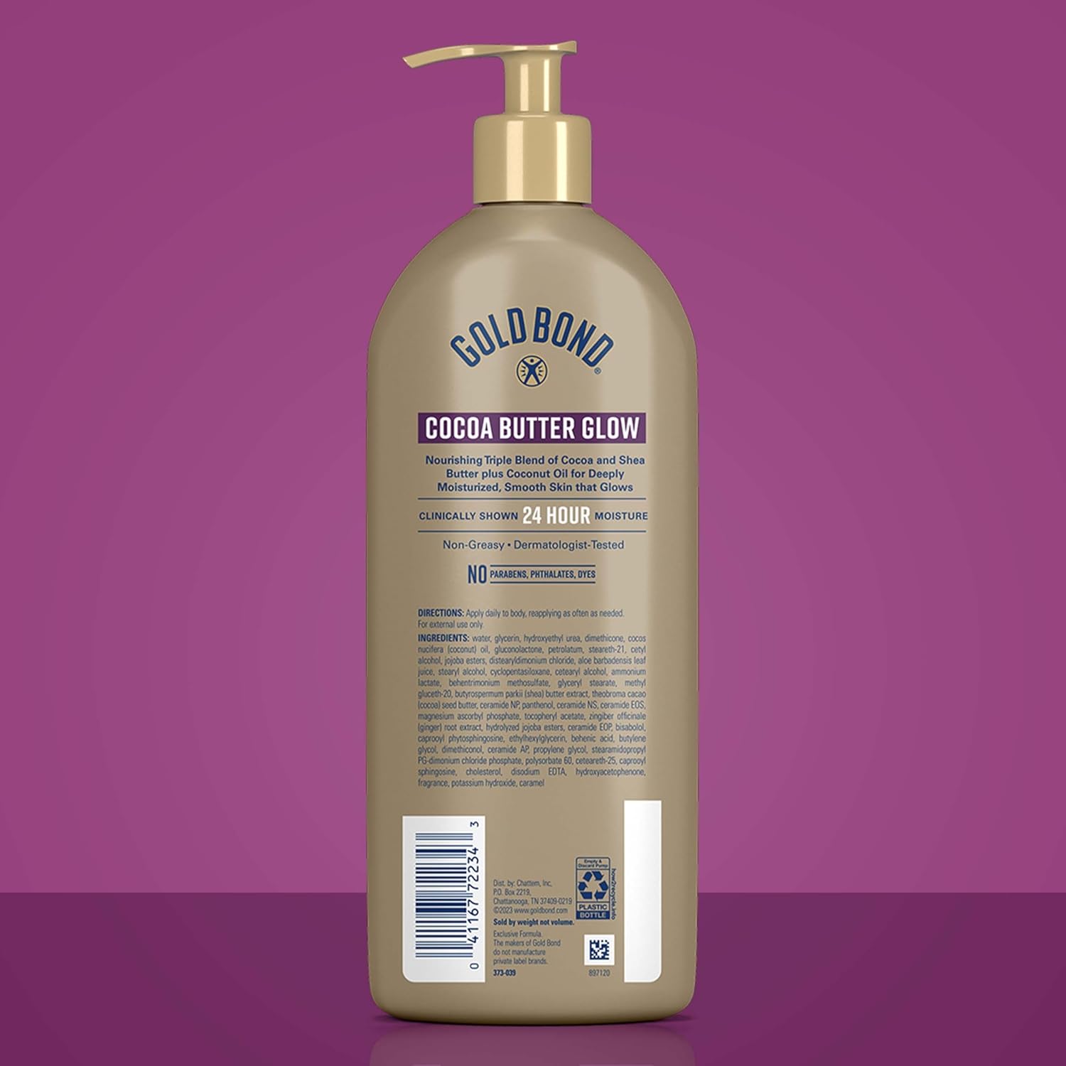 seven moisturizing ingredients including cocoa butter, shea butter, and coconut oil