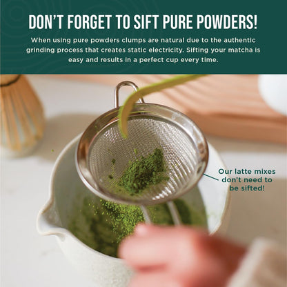 seven-variant product line including traditional starter, modern matcha, tea bowl, whisk holder, electric whisk, and complete ceremonial set