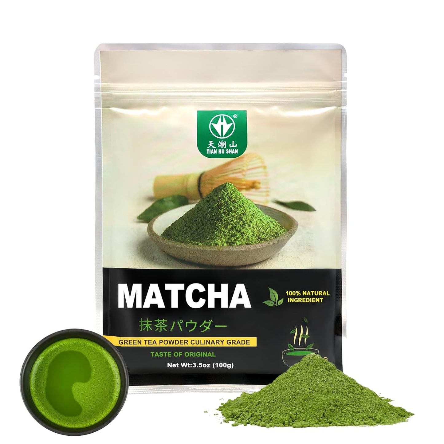 shade-grown tea leaves that are hand-selected, steamed, and stone-ground into fine powder
