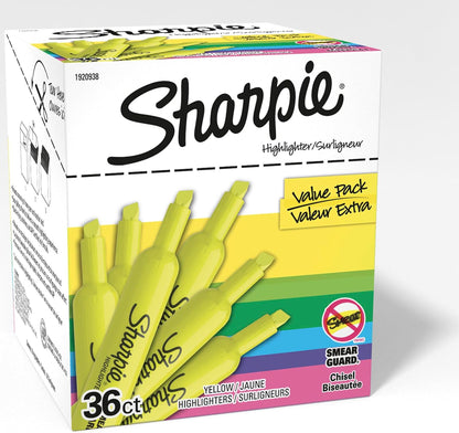 Sharpie Tank Style Highlighters – Home Office Study Tool for Marking Reports and Contracts, Chisel Tip Yellow, 36 Count
