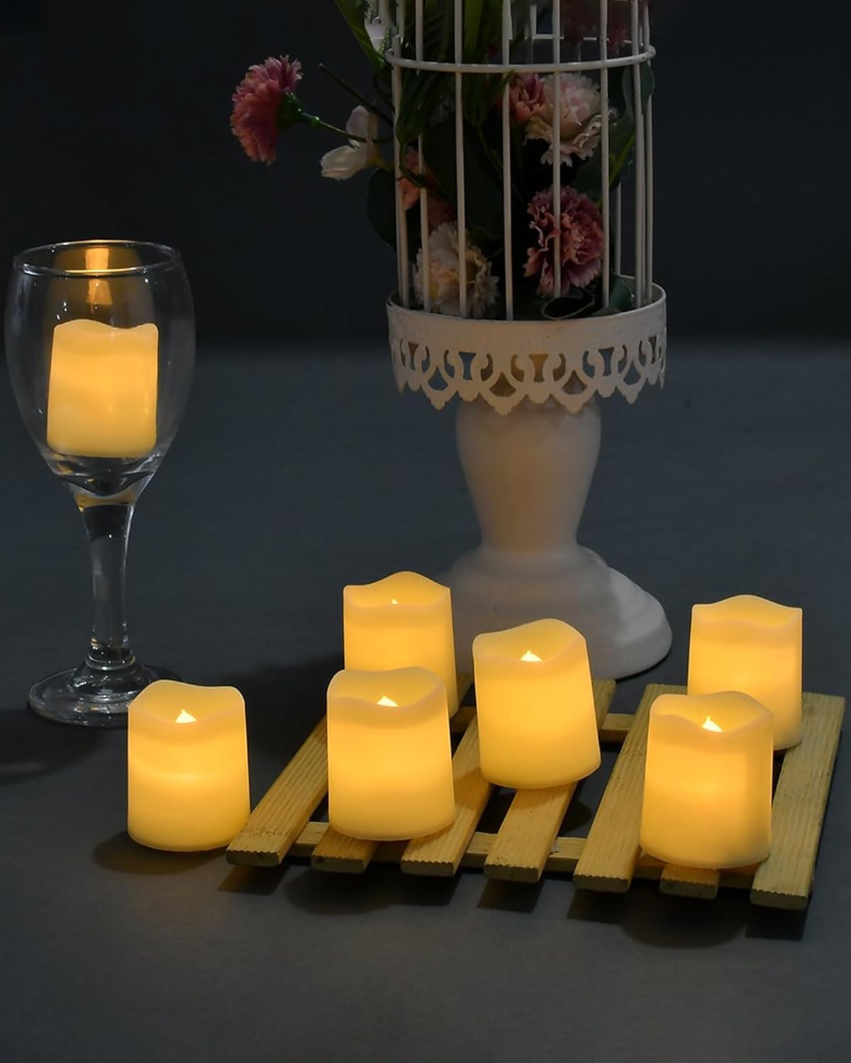 SHYMERY 200+ Hour Battery LED Votive Candles Set of 24 for Wedding Aisle and Ceremony Decor Warm White Flicker