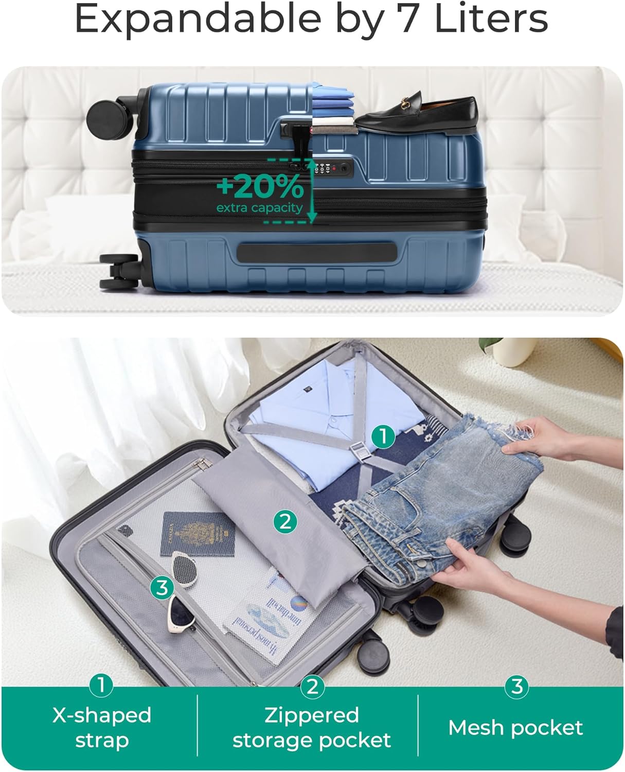 side-mounted tsa-approved combination lock with double-ended zippers