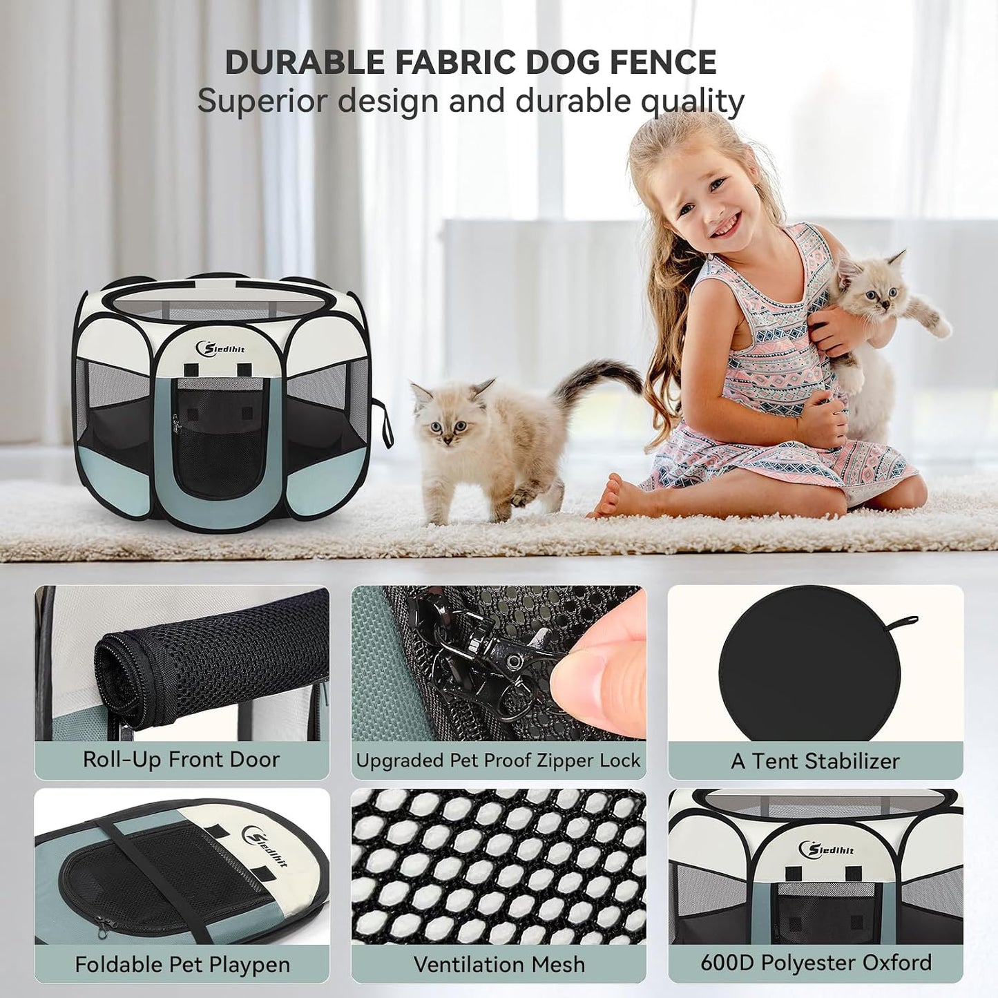 Siedihit Indoor Pet Playpen – Cozy Modern Pet Nook for Small Apartments, Minimalist Foldable Crate With Padded Floor Option