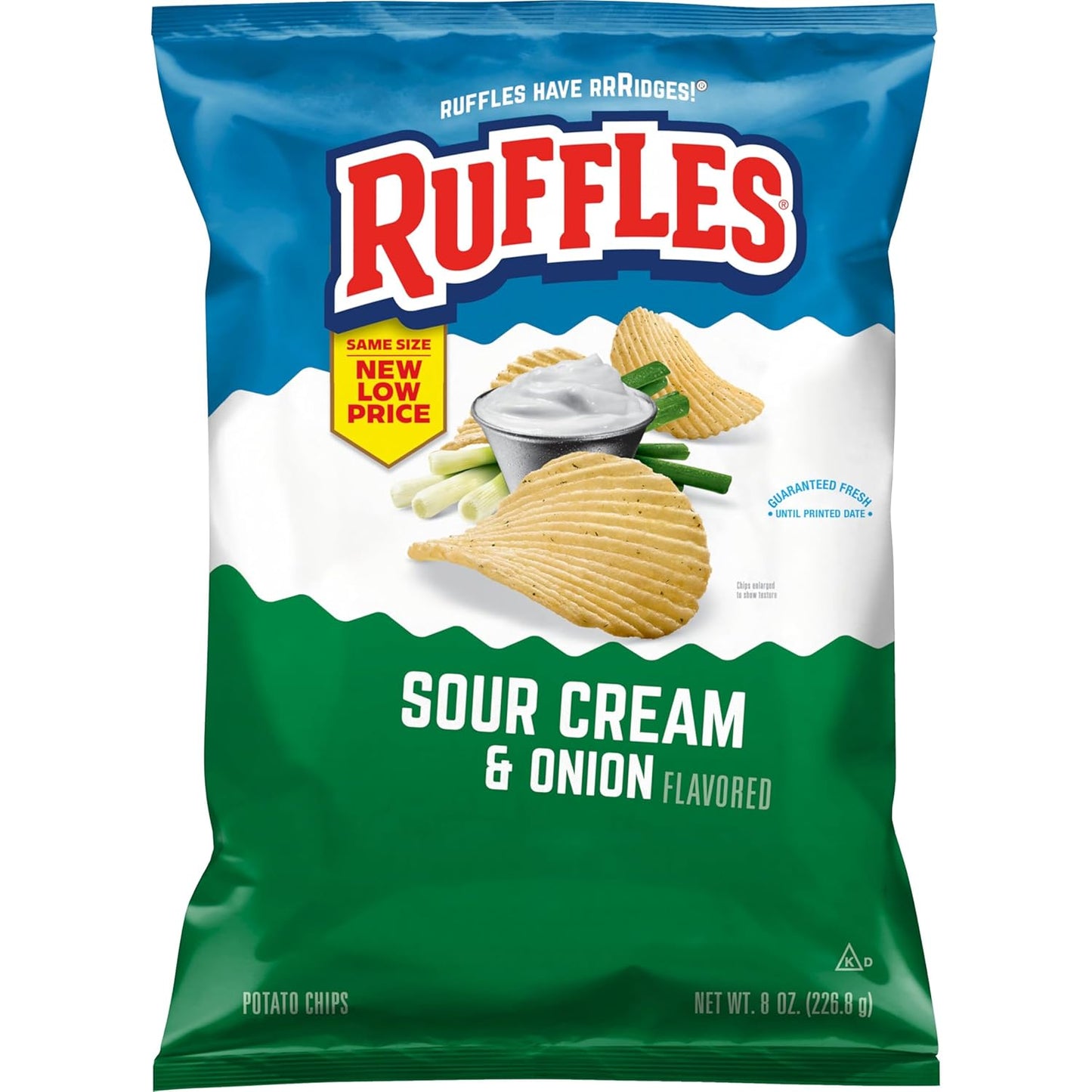signature ridged/wavy potato chip texture designed for crunch and dip scooping