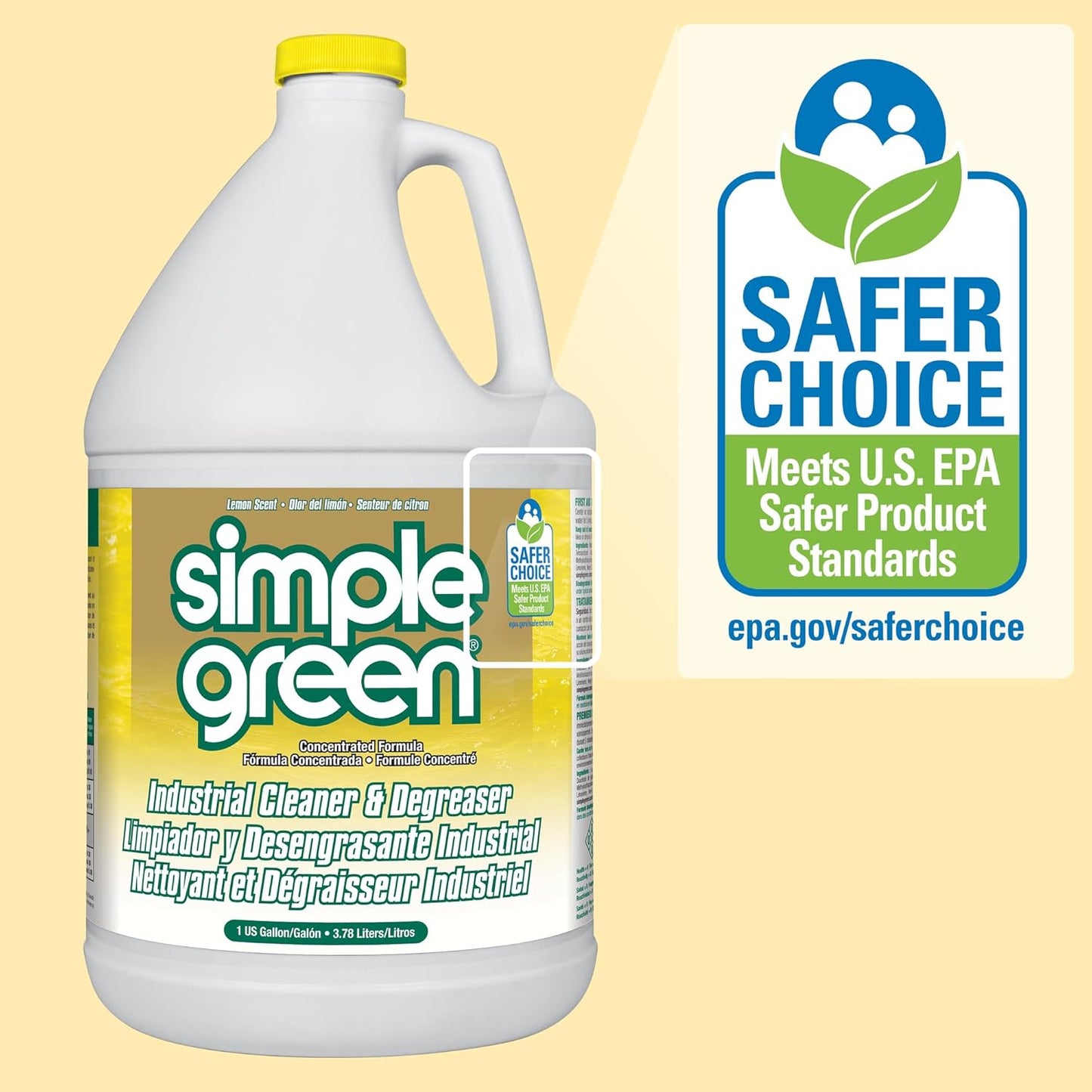 Simple Green Industrial Cleaner and Degreaser 1 Gal. Lemon Scent – Non-Toxic Degreaser for Manufacturing Plants and Industrial Facilities