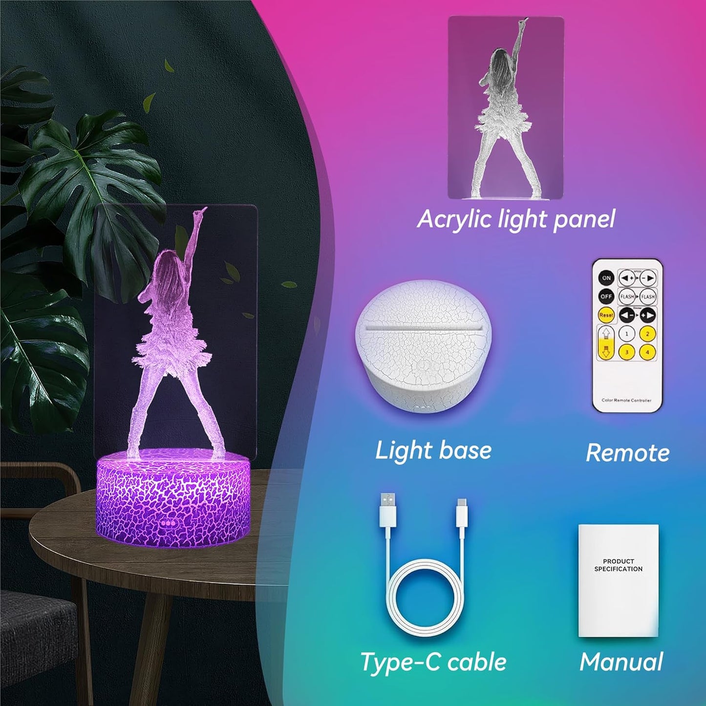 Singer Themed LED Display Lamp – Living Room Shelf Decor Piece, Gradient and Breathing Modes