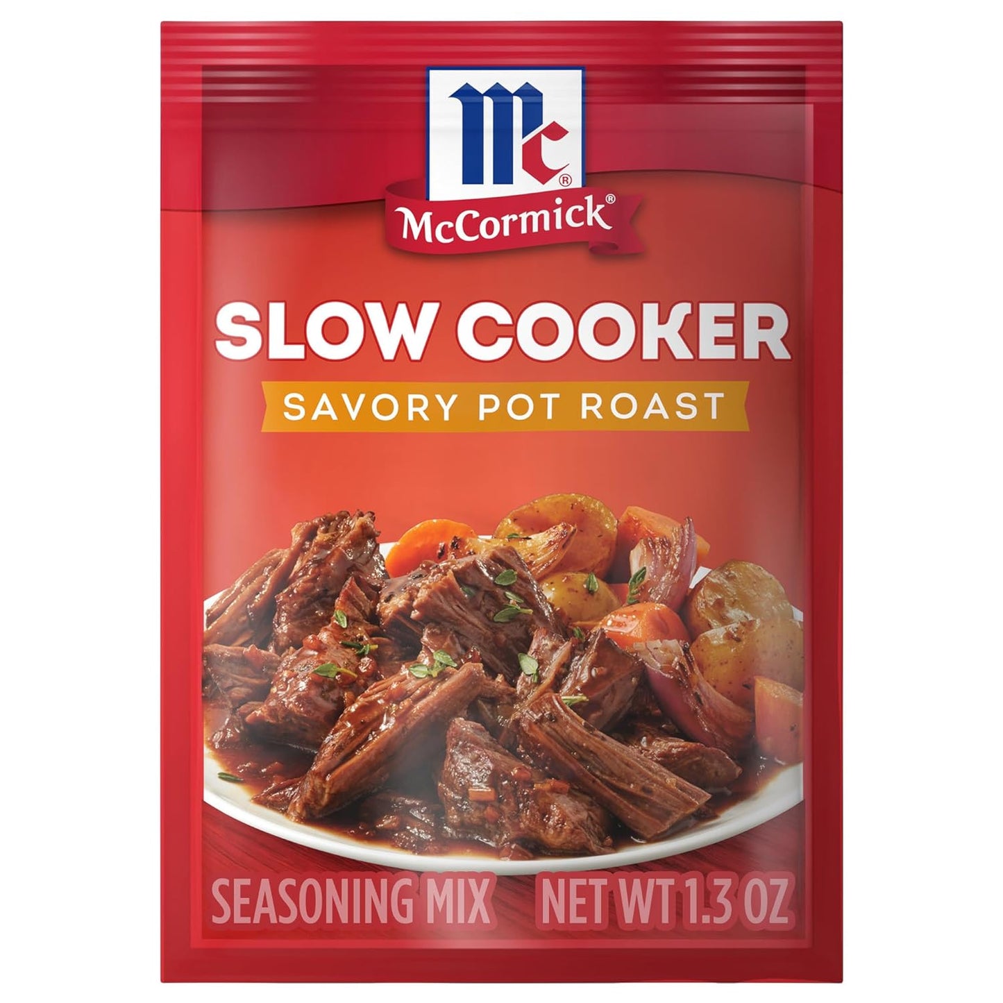 single 1.3 oz pre-portioned seasoning packet designed for one pot roast