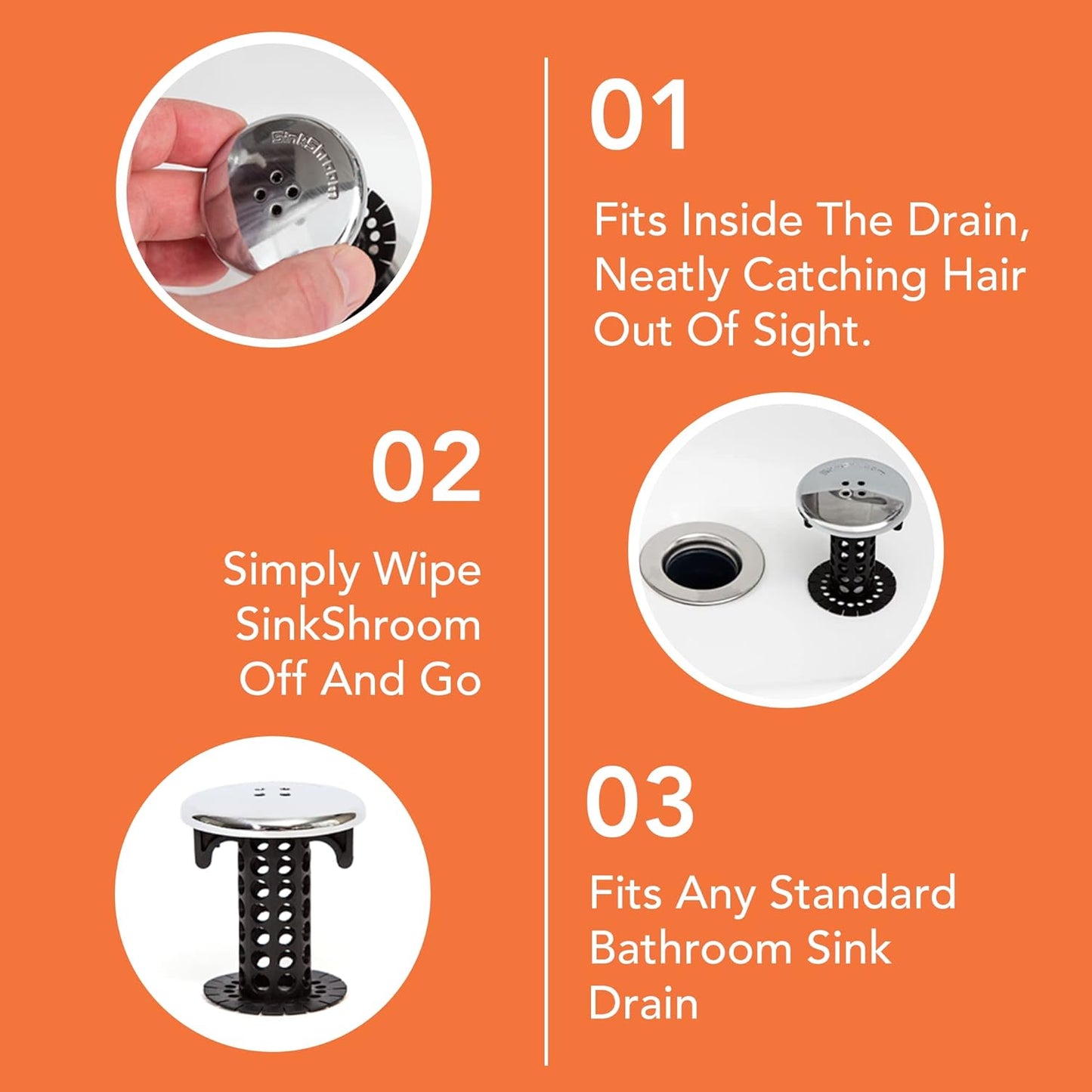 SinkShroom Chrome Edition - Invisible Drain Hair Catcher for Clean, Clutter-Free Bathroom Sinks