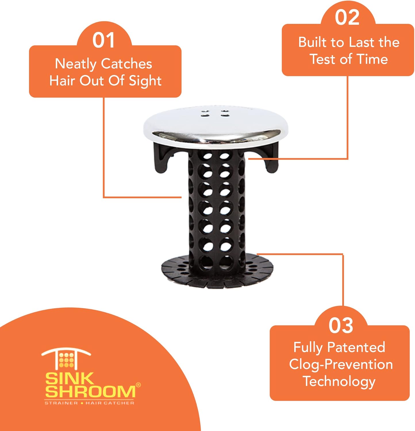 SinkShroom Chrome Edition - Invisible Drain Hair Catcher for Clean, Clutter-Free Bathroom Sinks