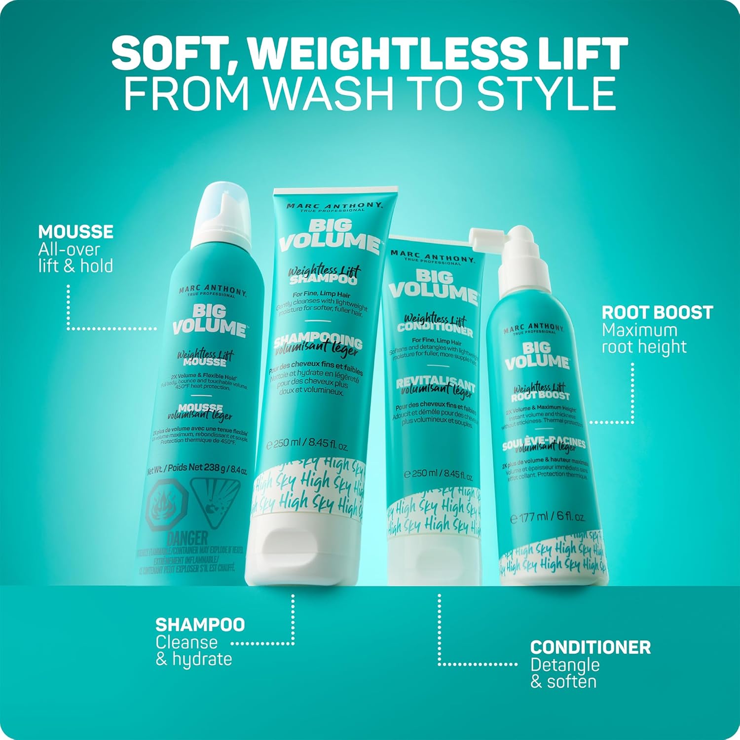 six product-line variants (grow long, coconut & shea, argan oil, repair bond, strictly curls, big volume) covering different hair goals
