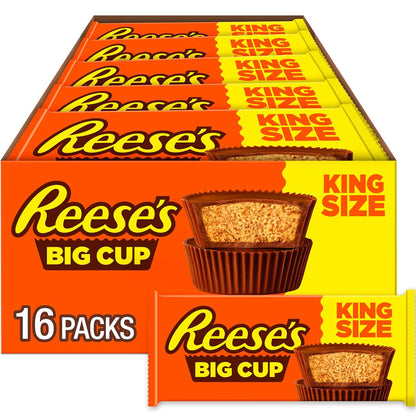 sixteen 2.8-ounce king-size individually wrapped peanut butter cups per box (or 32-count variant)