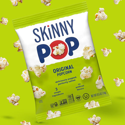 SkinnyPop Popcorn – Allergen-Safe School Lunch Snack for Kids' Lunchboxes, 0.5oz Portion Bags