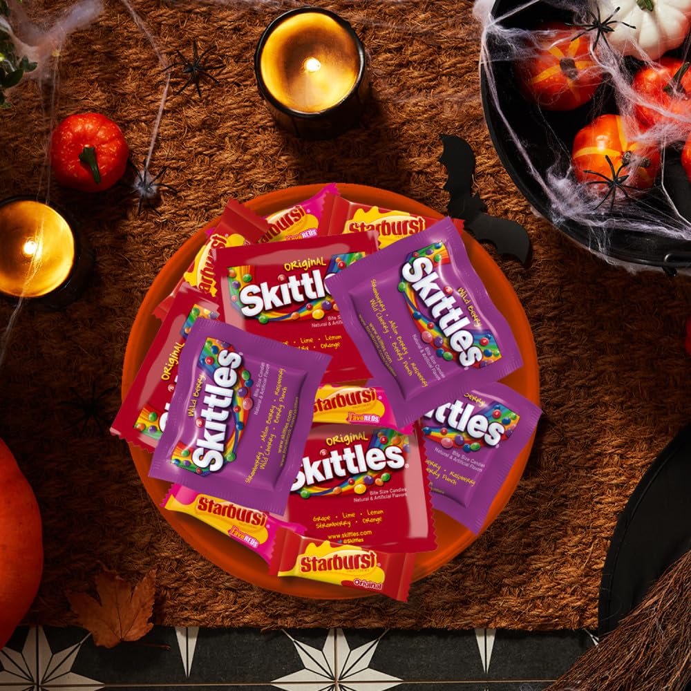 SKITTLES Original, Wild Berry & Sour Variety Pack – Trick-or-Treat Bowl & Classroom Valentine Exchange, 26.46 oz