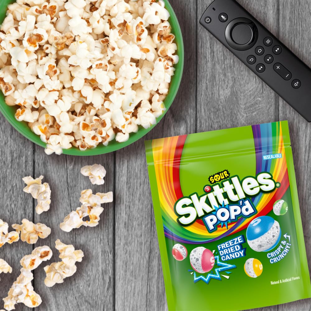 Skittles Pop'd Sour Freeze Dried Candy – Office Desk Drawer Pick-Me-Up, 5.5 oz Bag