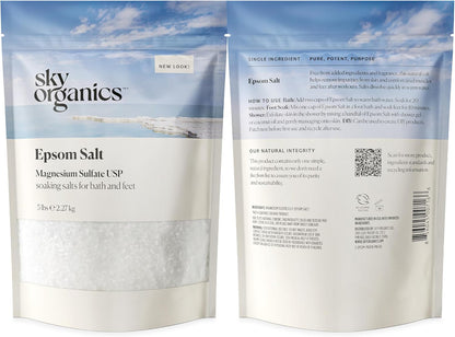 Sky Organics Epsom Salt Bath Soak - Pure Unscented Magnesium Salts in Simple Resealable 5 lb Bag