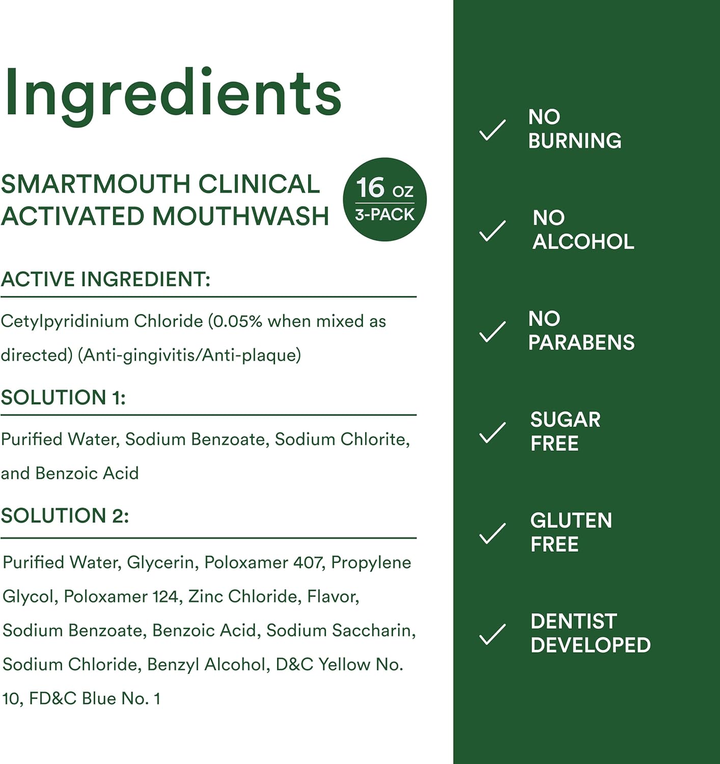 SmartMouth DDS Activated Mouthwash - Clean Mint Oral Care Ritual for Nightly Gum Health Routine, Alcohol-Free 16 fl oz (3 Pack)