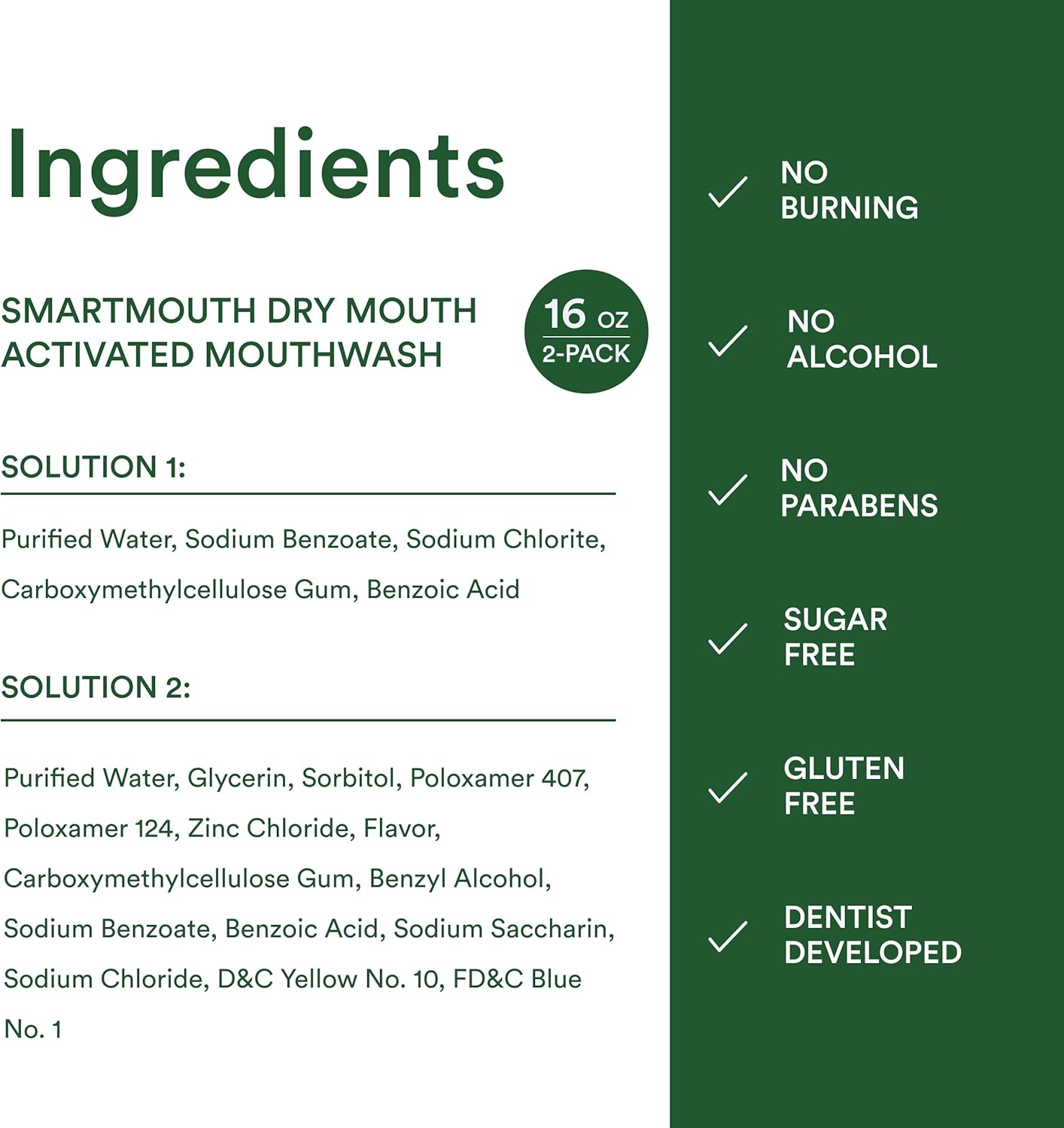 SmartMouth Dry Mouth Mouthwash - Soothing Oral Care Ritual for Bedside Wellness Routines, Alcohol-Free Soothing Mint 16 fl oz 2 Pack
