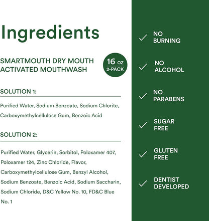 SmartMouth Dry Mouth Mouthwash - Soothing Oral Care Ritual for Bedside Wellness Routines, Alcohol-Free Soothing Mint 16 fl oz 2 Pack
