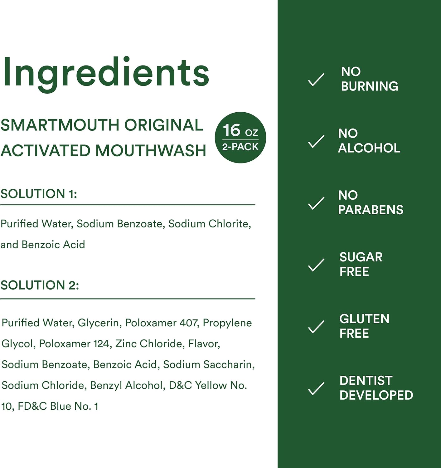 SmartMouth Original Zinc Activated Mouthwash - Alcohol-Free Fresh Mint Rinse for Mindful Evening Oral Care Ritual, 16 fl oz (2 Pack)