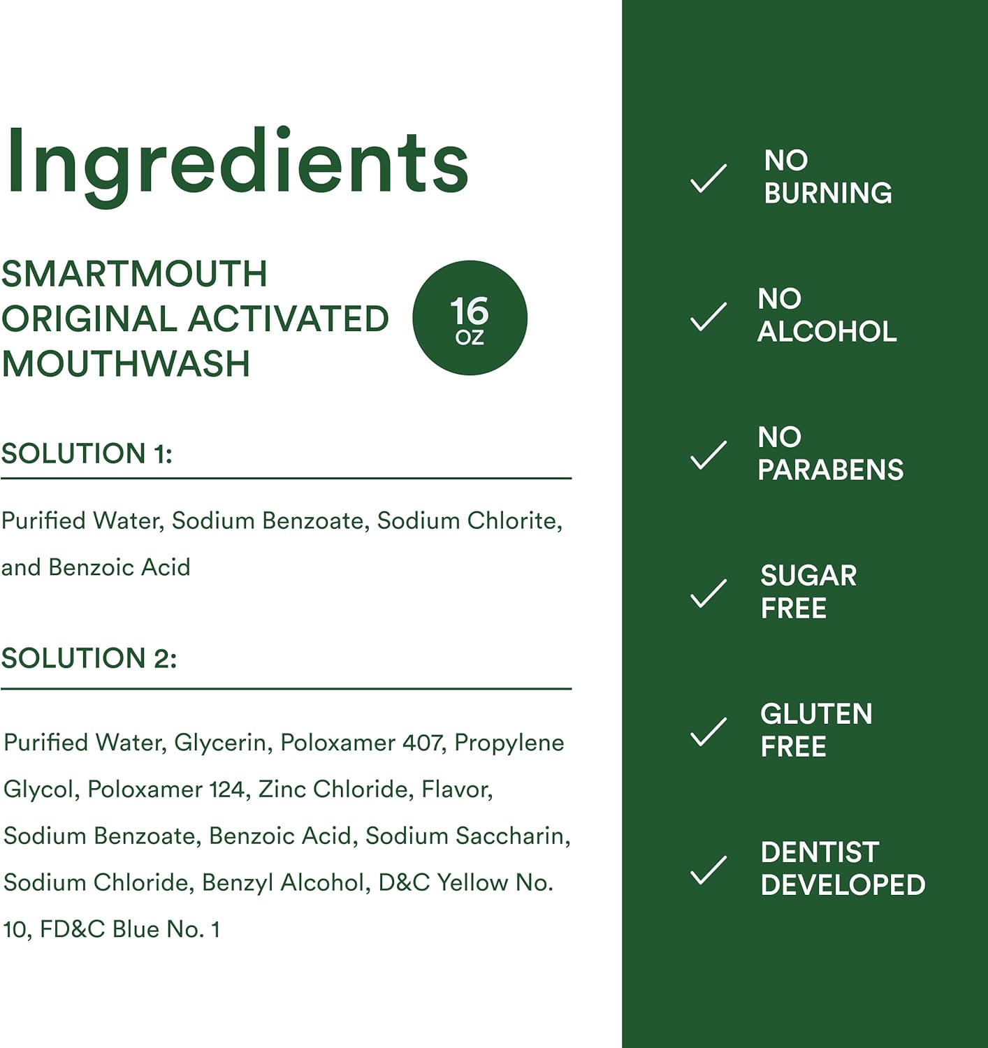 SmartMouth Original Zinc Mouthwash & Tongue Cleaner - Alcohol-Free Fresh Mint Rinse for Sensitive Mouths, 16 fl oz
