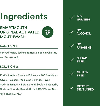 SmartMouth SmartMouth Original Mouthwash - Dentist-Recommended Non-Burning Formula for Post-Procedure Recovery, Twin Pack