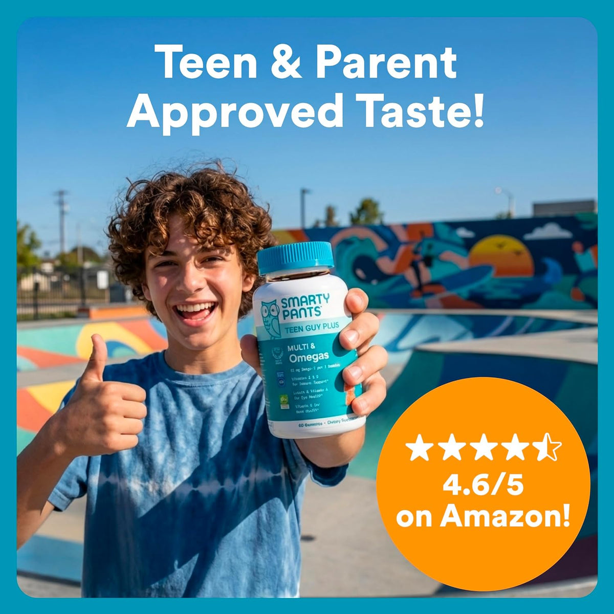 SmartyPants Teen Guy Plus Multi & Omegas Multivitamin Gummies – Clean Label Kids Multivitamin for Active Teen Boys Ages 13-19, 30 Day Supply